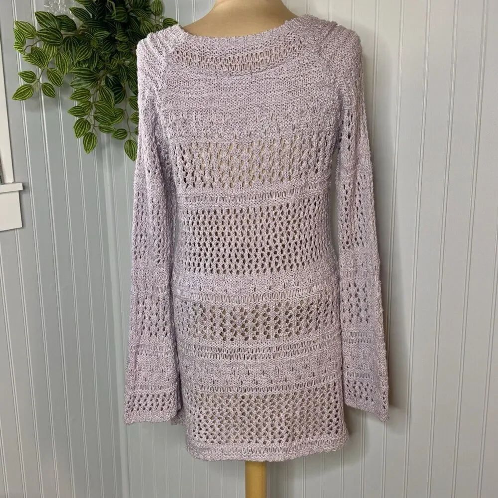 BCBG MaxAzria Sz XL Sweater Dress Crochet Knit Long Sleeve Boho Lavender Lilac - Picture 6 of 13